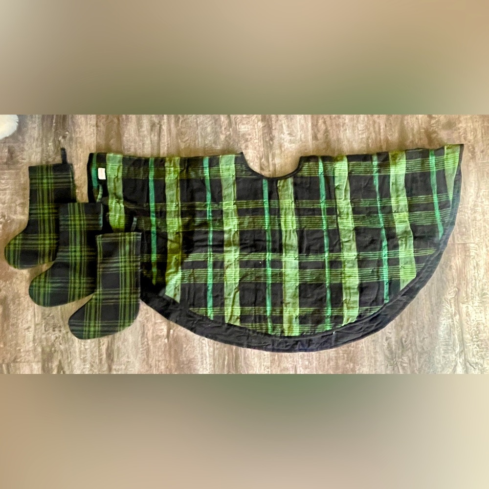 Hearth & Hand Magnolia Plaid Quilted Tree Skirt & 3 Stockings
